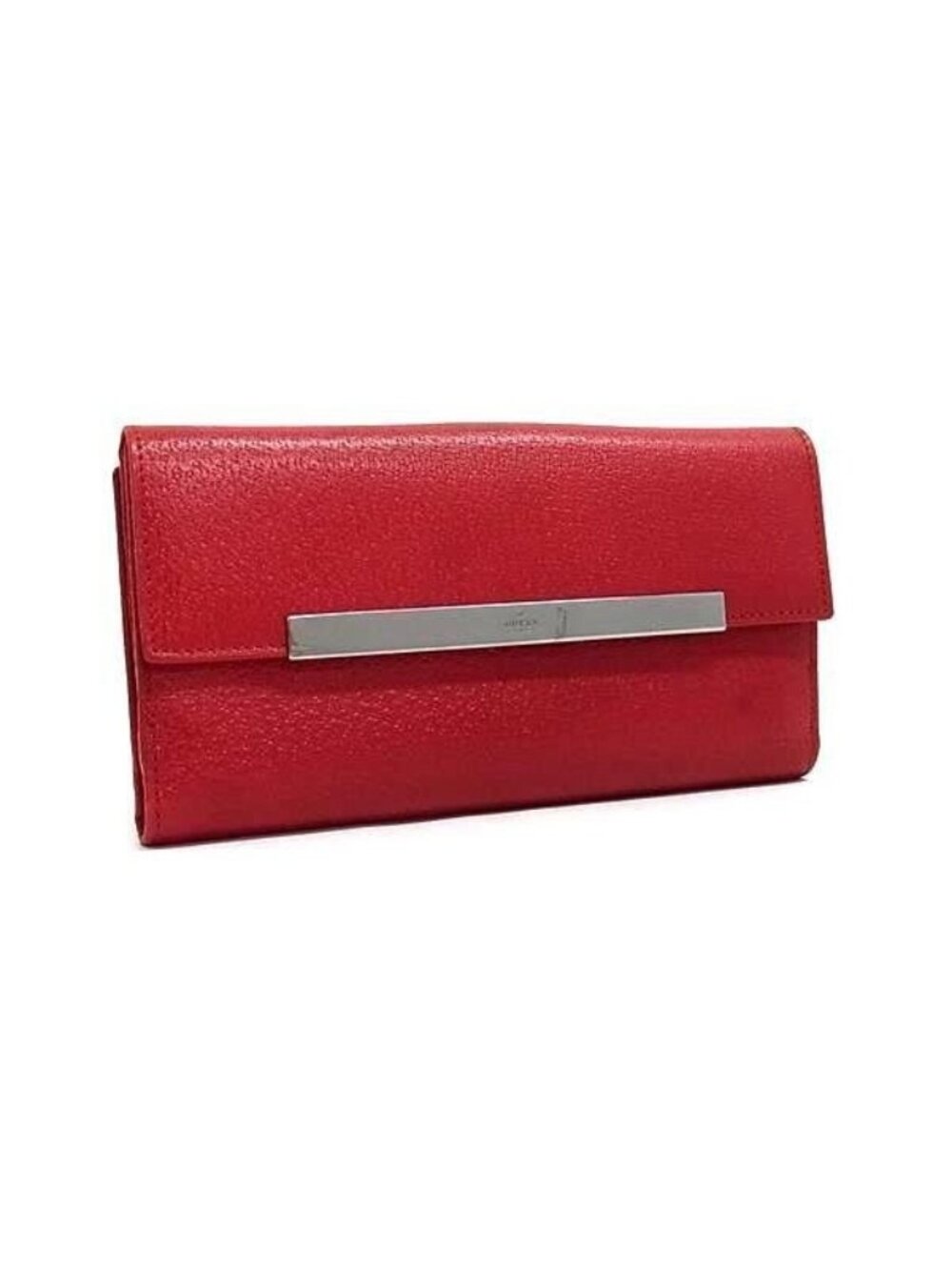 Gucci Wallet 035 Red Leather Snap Bifold Silver